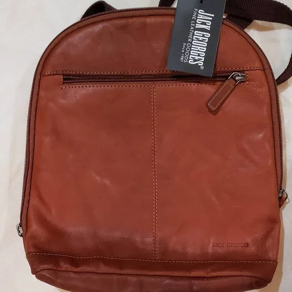 Jack Georges Voyager Collection Brown Leather Small Backpack Bag #7133 hqdefault.jpg main image 4